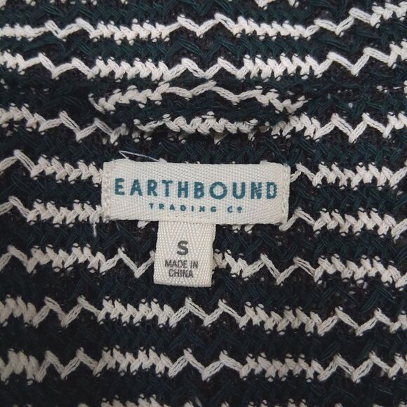 Earthbound Trading Co Green White Knit Button Short Sleeve Camp Shirt Mens Sm - Picture 3 of 12